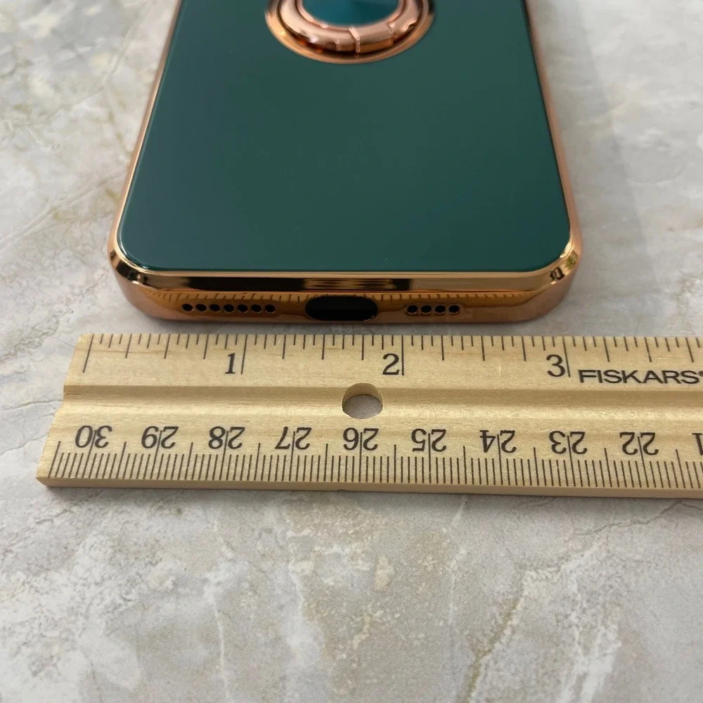 UnnFiko iPhone 12 Pro Max Case Emerald Green Gold Electroplated Kickstand Ring